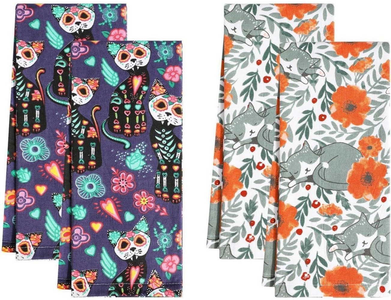 4er Set Katze Geschirrtücher 100% Baumwolle 45 x 70 cm Multifunktion Handtücher Bild 1