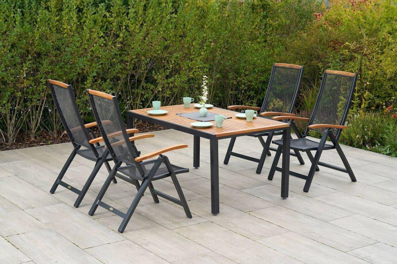 YOURSOL by Merxx Gartenmöbel Set Tilos 4 Personen mit Tisch 150 x 90 cm, verstellbare Klappstühle Bild 1