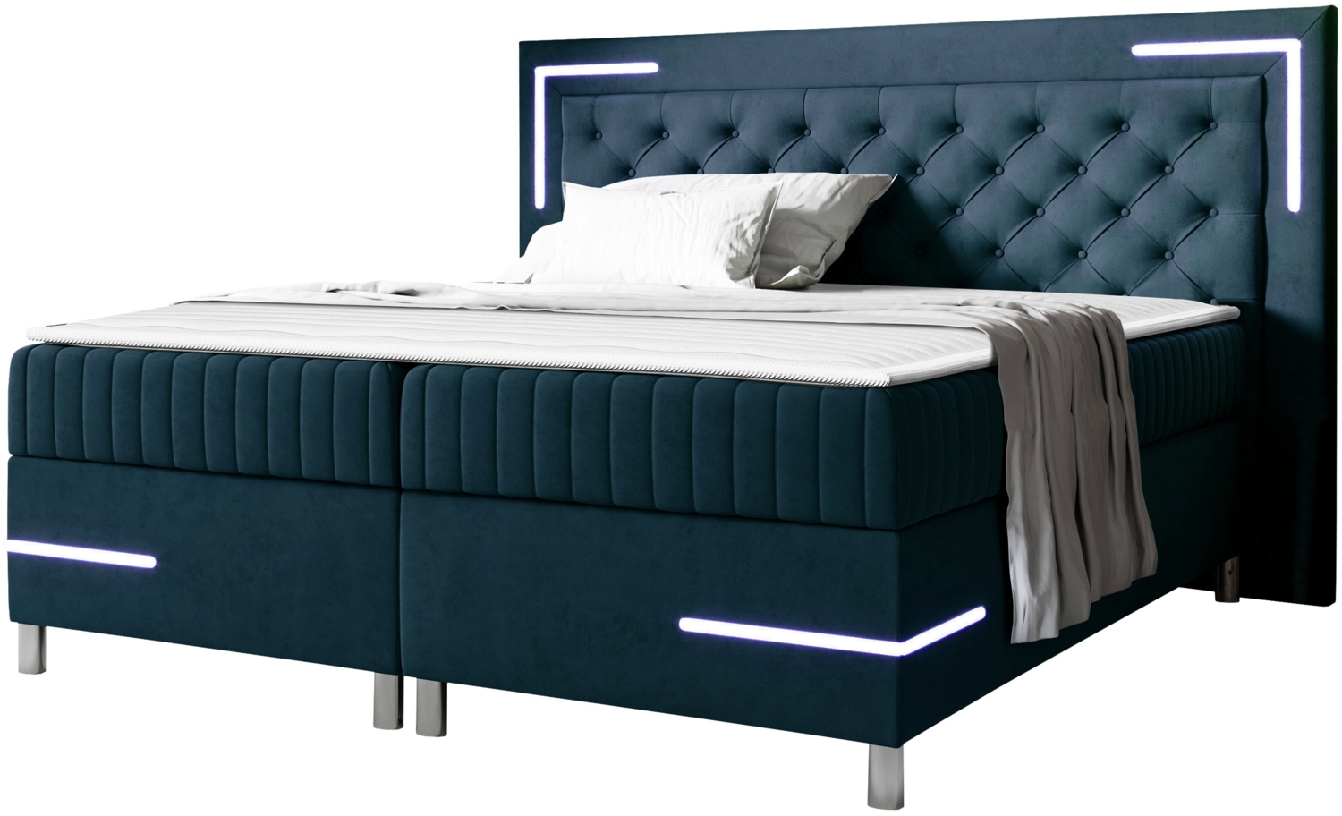 Boxspringbett Tasurto 5 LED, Blau, 120 x 200 cm Bild 1