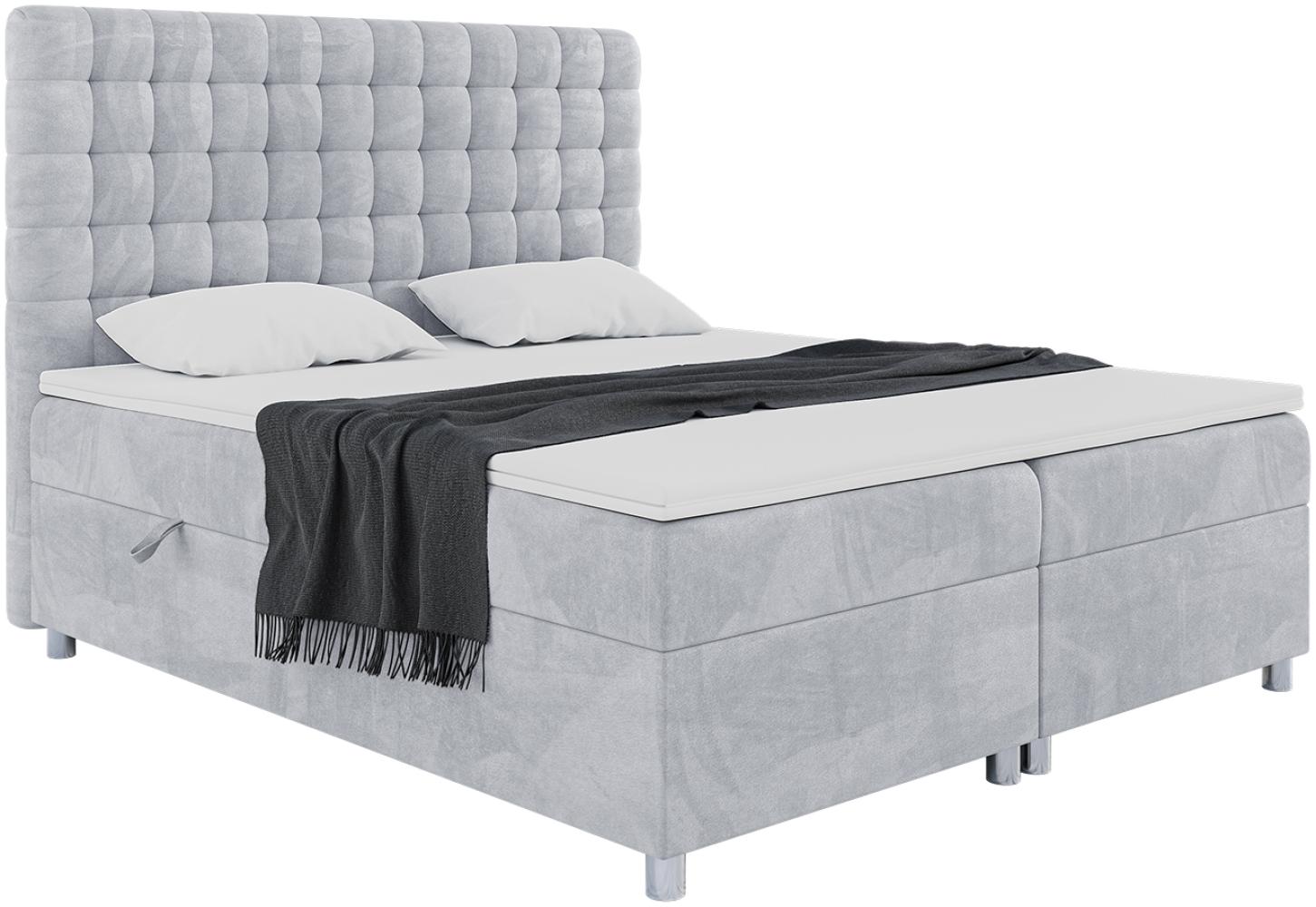 MEBLINI Boxspringbett ASTON 180x200 cm mit Bettkasten - H3/Hellgrau Samt Polsterbett - Doppelbett mit Topper & Taschenfederkern-Matratze Bild 1