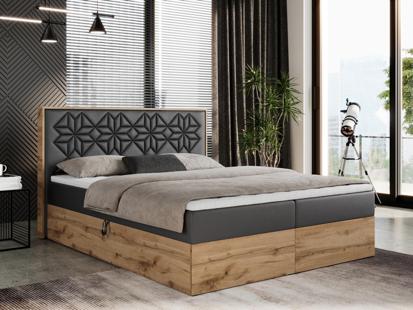 Boxspringbett mit Kopfteil und Topper, Polsterbett - NESSI - 160 x 200 cm - Dunkelgrau Kunstleder - H4 - Topper Visco Bild 1