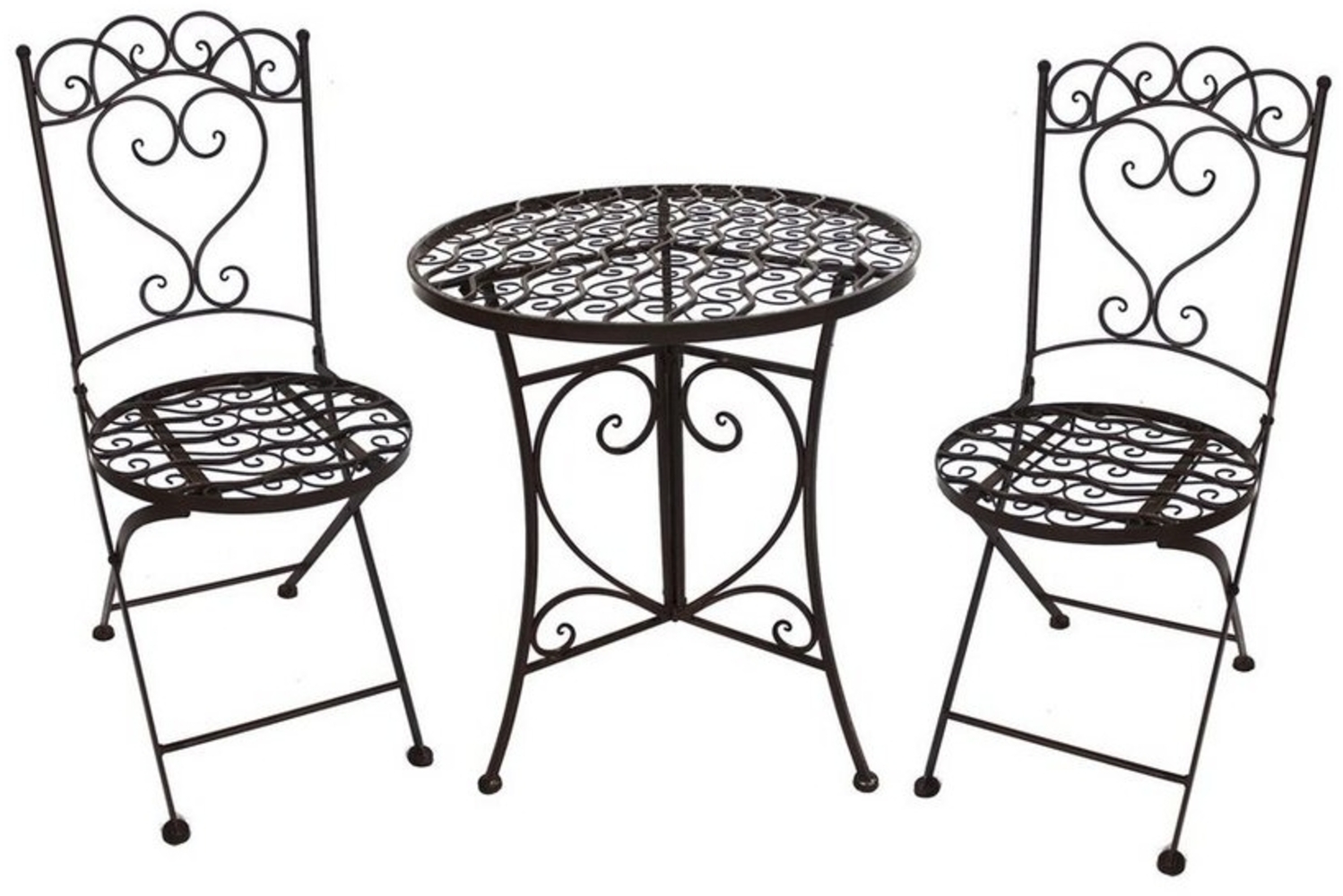 HTI-Living Sitzgruppe Gartentisch mit 2 Stühlen Curly Braun, (Set, 3-tlg, 1x Tisch und 2x Stühle), Sitzgruppe Metall Garten Nostalgisch Bild 1