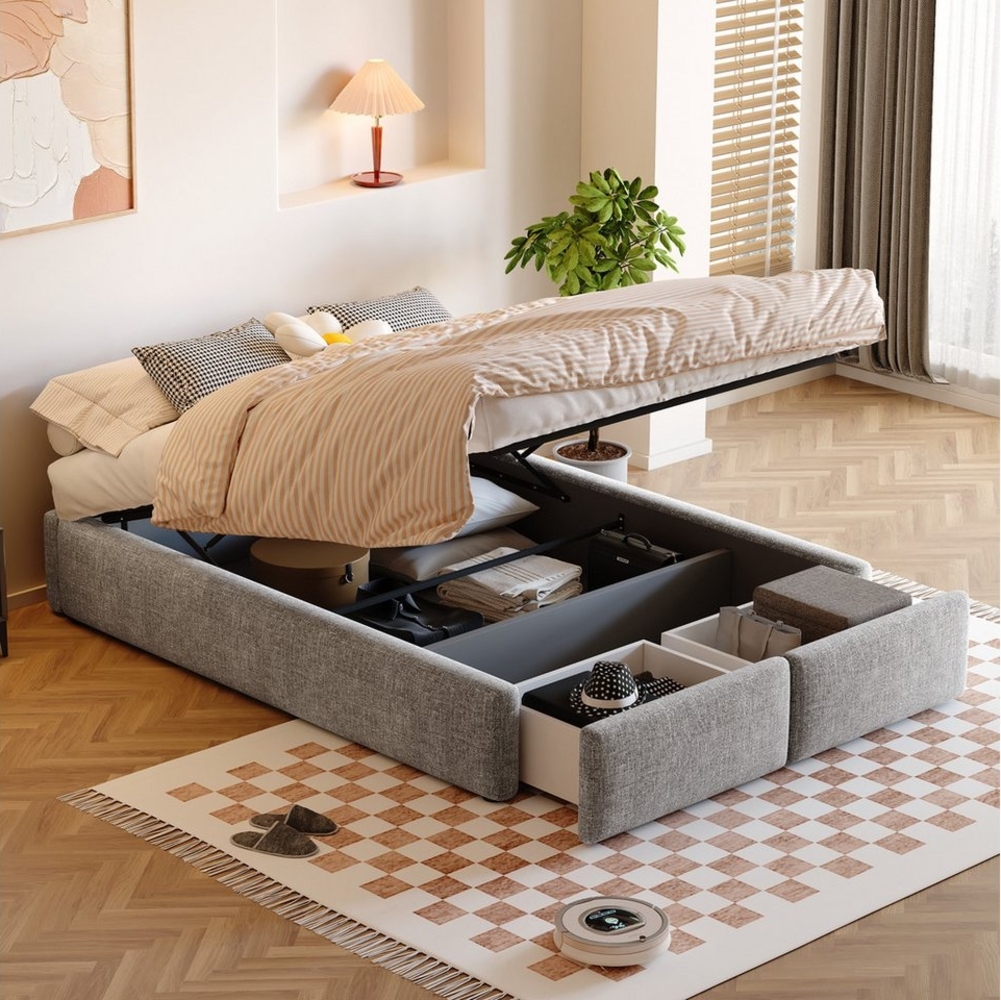 TavilaEcon Boxspringbett Polsterbett ohne Kopfteil, mit hydraulischer Lagerung und 2 Schubladen, aus massivem MDF und Spanplatten, mit stabilem Bettrahmen Bild 1