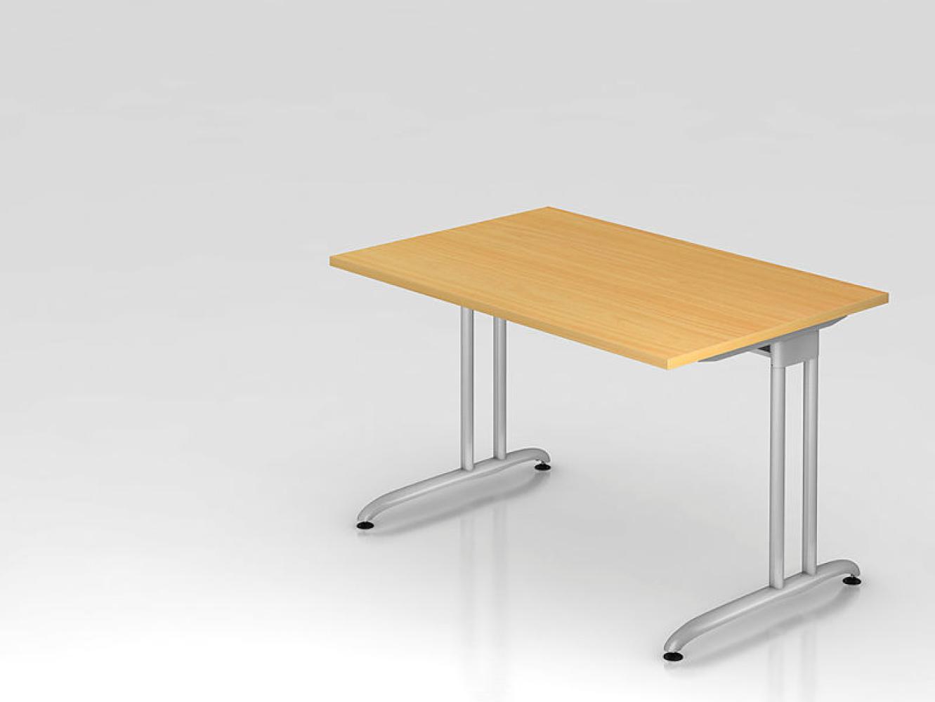 Hammerbacher Büro Schreibtisch 120x80 cm Modell BS12 N = Nussbaum-Seitenblende Silber umgreifend Bild 1