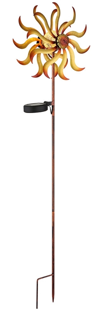 LED Solarleuchte, Windrad, Metall gold, Bruchglas, H 92 cm Bild 1
