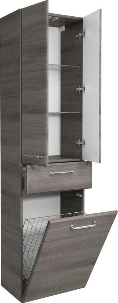 Saphir Hochschrank Quickset Badschrank 50 cm breit, 2 Türen, 1 Schublade, 1 Wäschekippe Badezimmer-Hochschrank inkl. Türdämpfer, Griffe in Chrom glänzend Bild 1