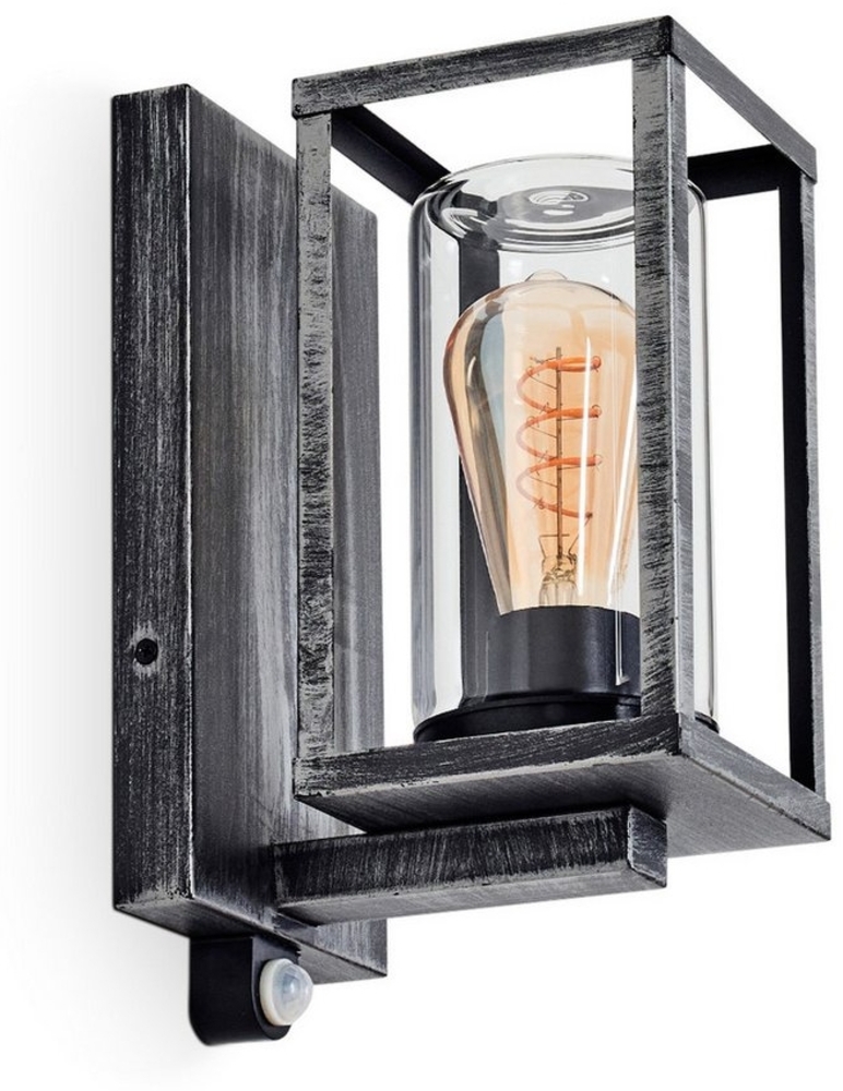 hofstein Außen-Wandleuchte Außenleuchte mit Bewegungsmelder aus Metall/Glas in Schwarz-Silber, ohne Leuchtmittel, Wandlampe, 1 x E27, ohne Leuchtmittel, IP44 Bild 1