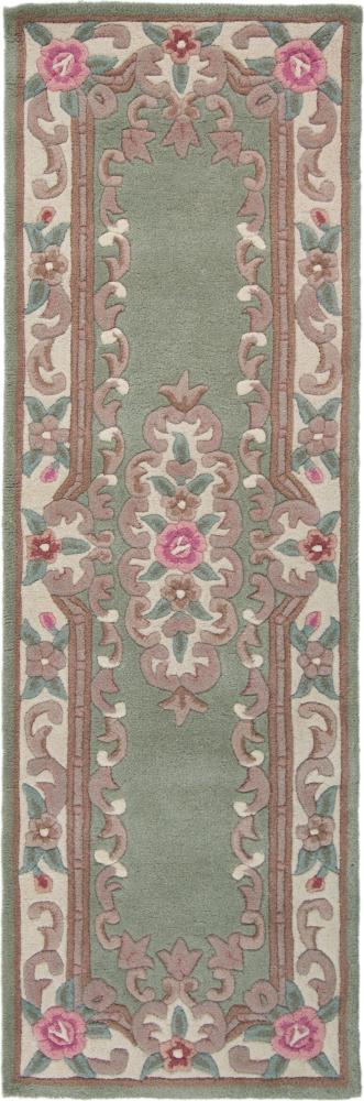 Kadima Design Traditioneller Wollteppich "Beauly" mit Handgeschnitzten Details. Farbe: Grün-Beige, 67x210 cm Bild 1