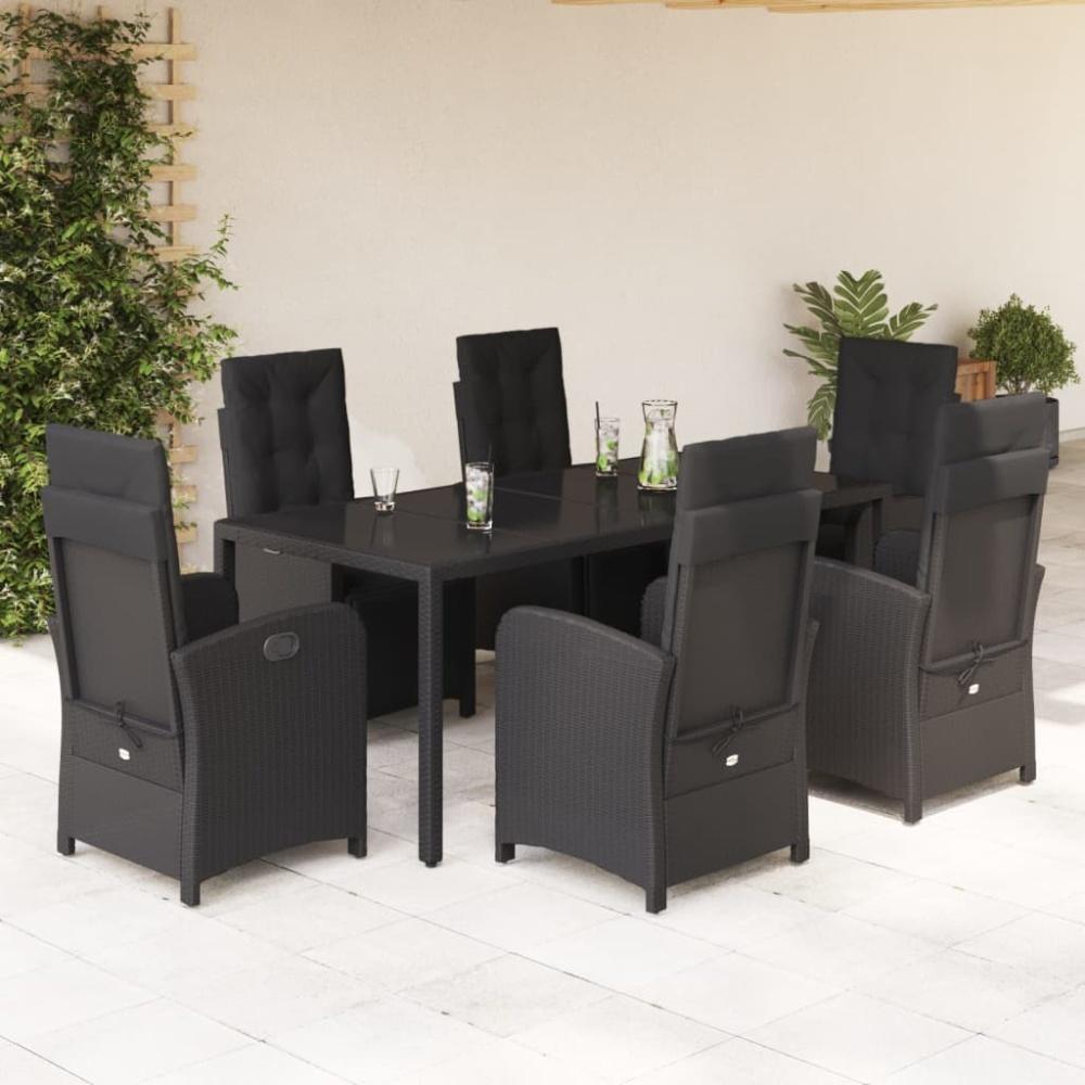 vidaXL 7-tlg. Garten-Essgruppe mit Kissen Schwarz Poly Rattan Bild 1