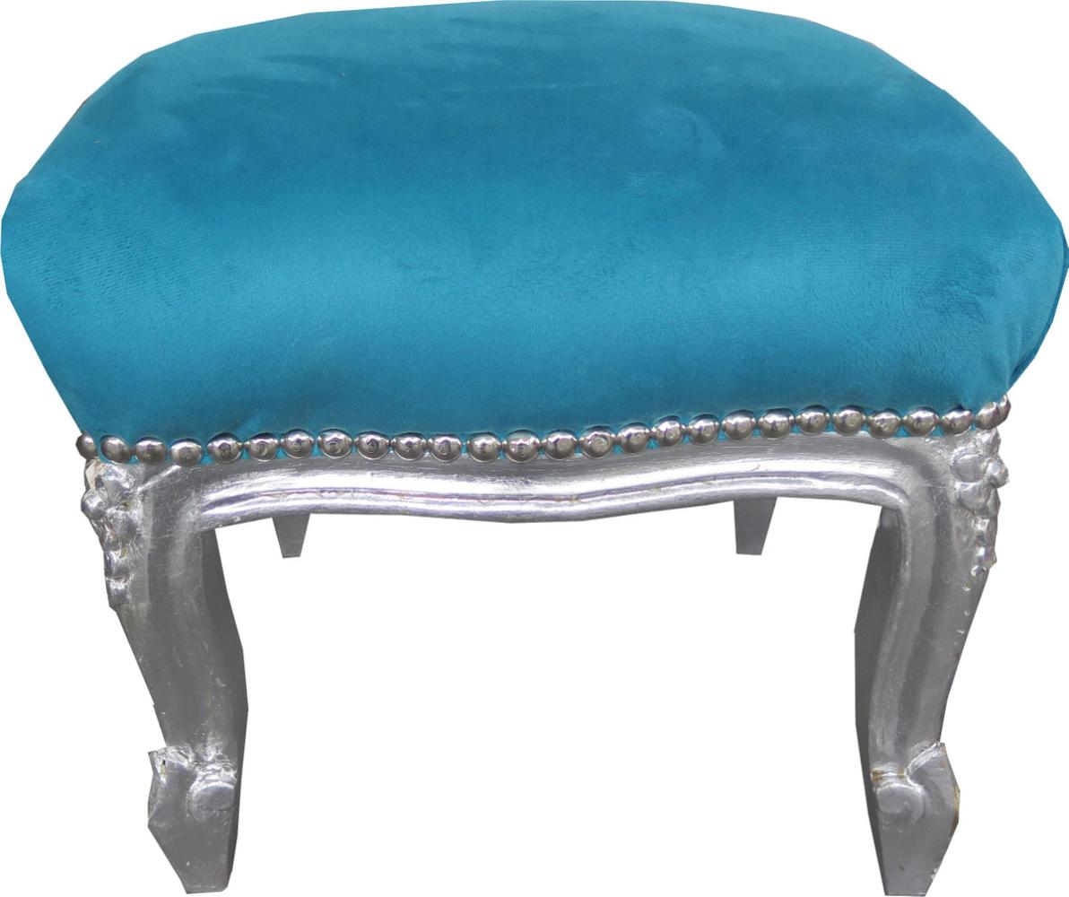 Casa Padrino Barock Fußhocker Blau / Silber - Antik Stil Möbel - Hocker Bild 1