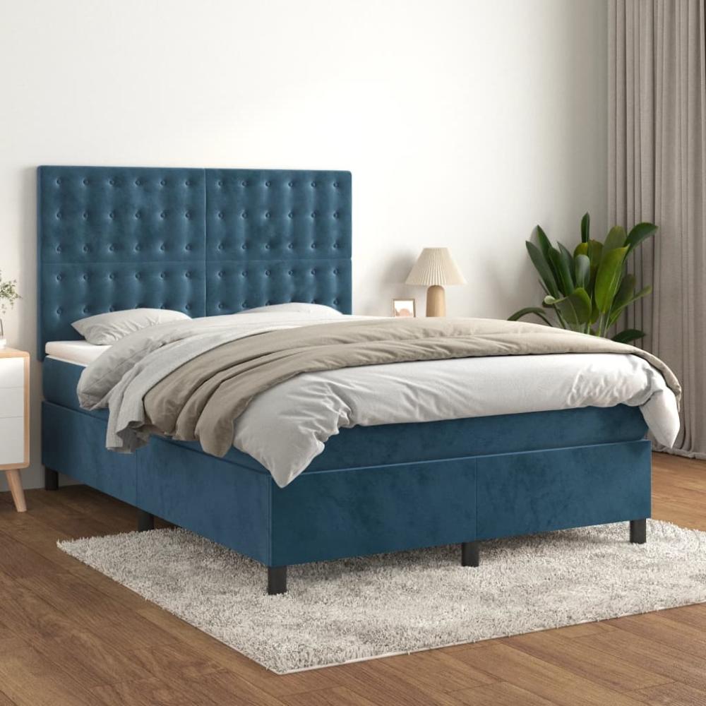 vidaXL Boxspringbett mit Matratze Dunkelblau 140x190 cm Samt 3143263 Bild 1