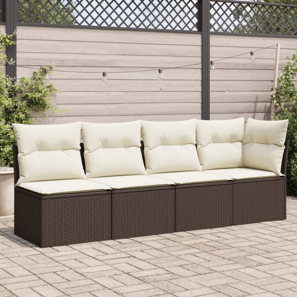 vidaXL Gartensofa mit Kissen 4-Sitzer Braun Poly Rattan 366202 Bild 1