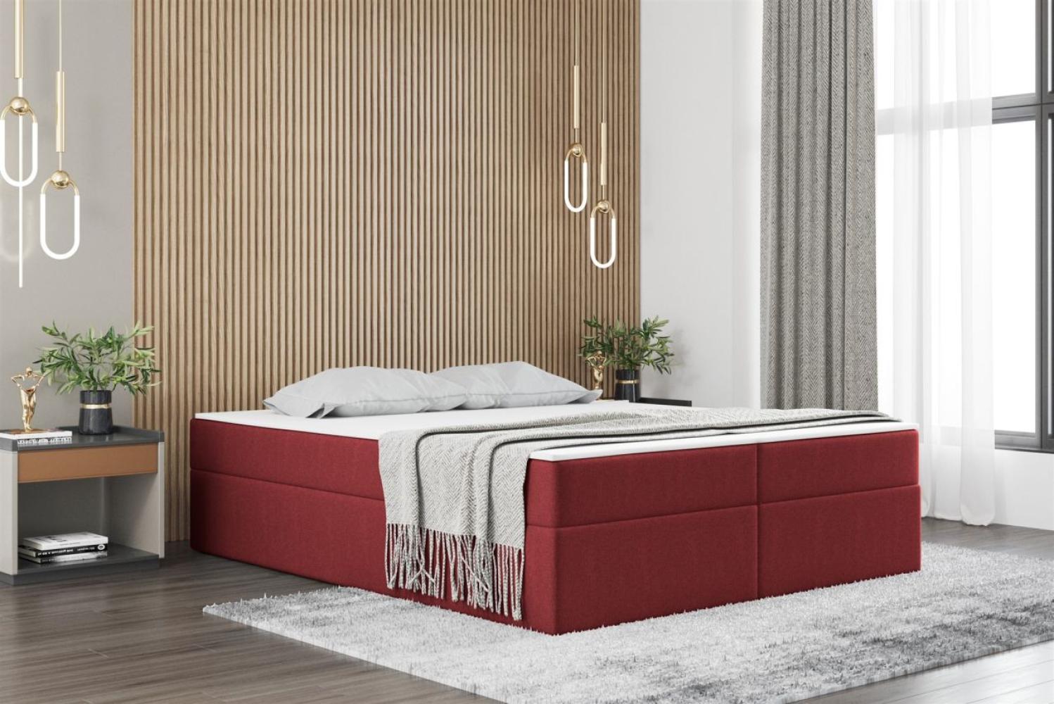 Boxspringbett Schlafzimmerbett PRIMA 160x200cm Stoff Rot inkl. Bettkasten Bild 1