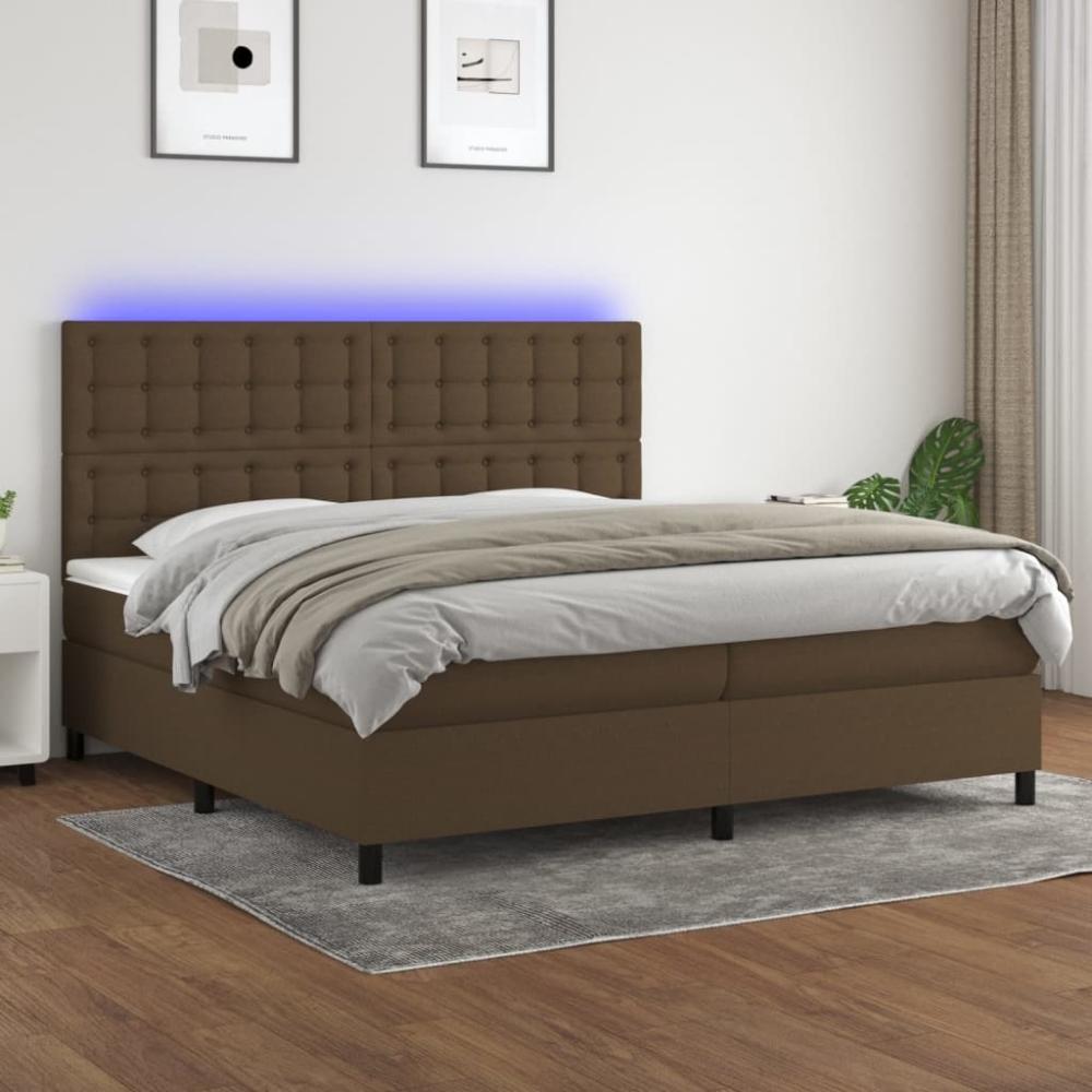 Boxspringbett mit Matratze & LED Stoff Dunkelbraun 200 x 200 cm, Härtegrad: H2 [3135224] Bild 1