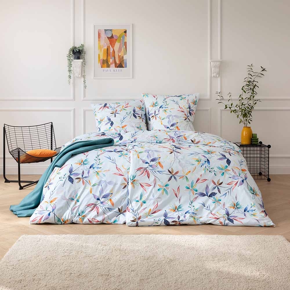 Estella Mako Jersey Bettwäsche 155x220 Delphine multi Blätter blau terra 6625-985 Bild 1