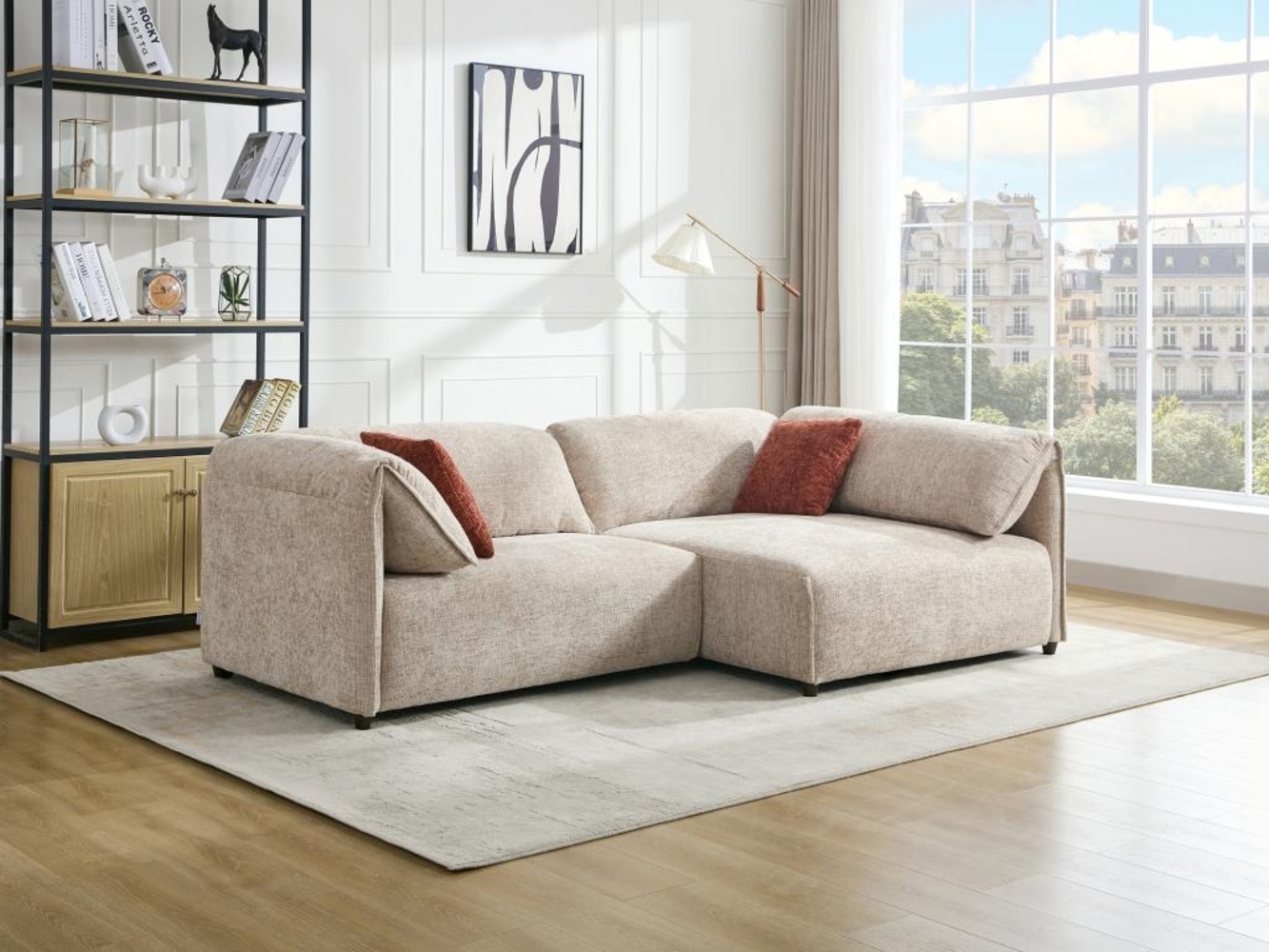 Vente-unique - Ecksofa - Ecke rechts - Strukturstoff - Beige - LOUSOPA von Maison Céphy Bild 1