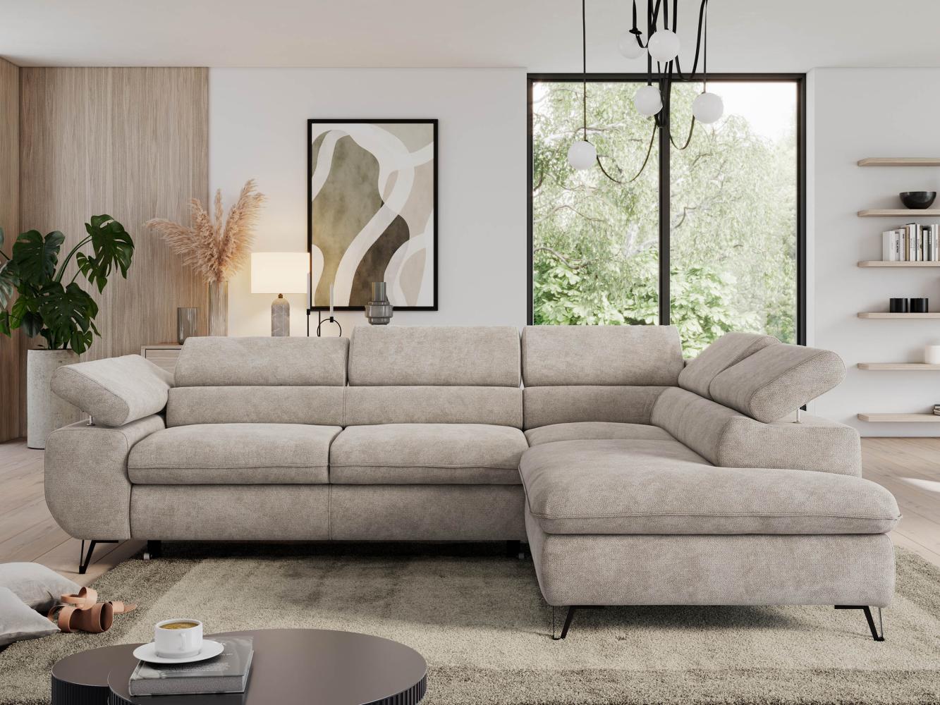 Mks Möbel 'Pedro L-Form' Ecksofa mit Schlaffunktion, verstellbaren Kopfstützen & Bettkasten, Beige, Stoff, rechts Bild 1