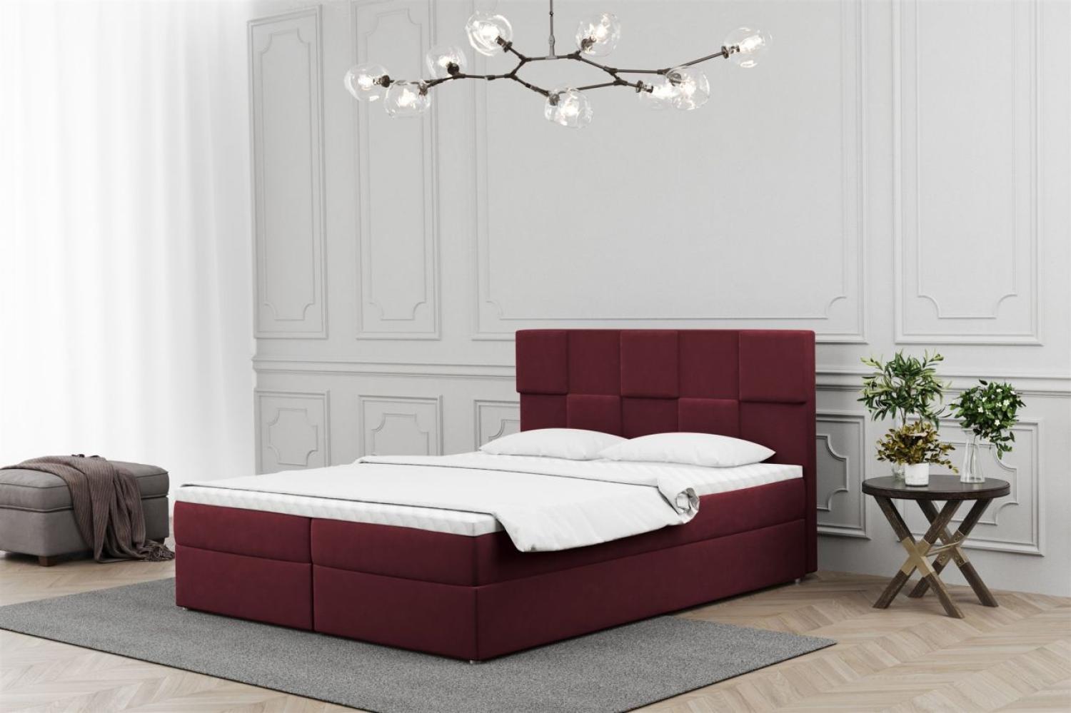 Boxspringbett Schlafzimmerbett JOLIE 160x200cm in Stoff Matt Velvet Weinrot Bild 1