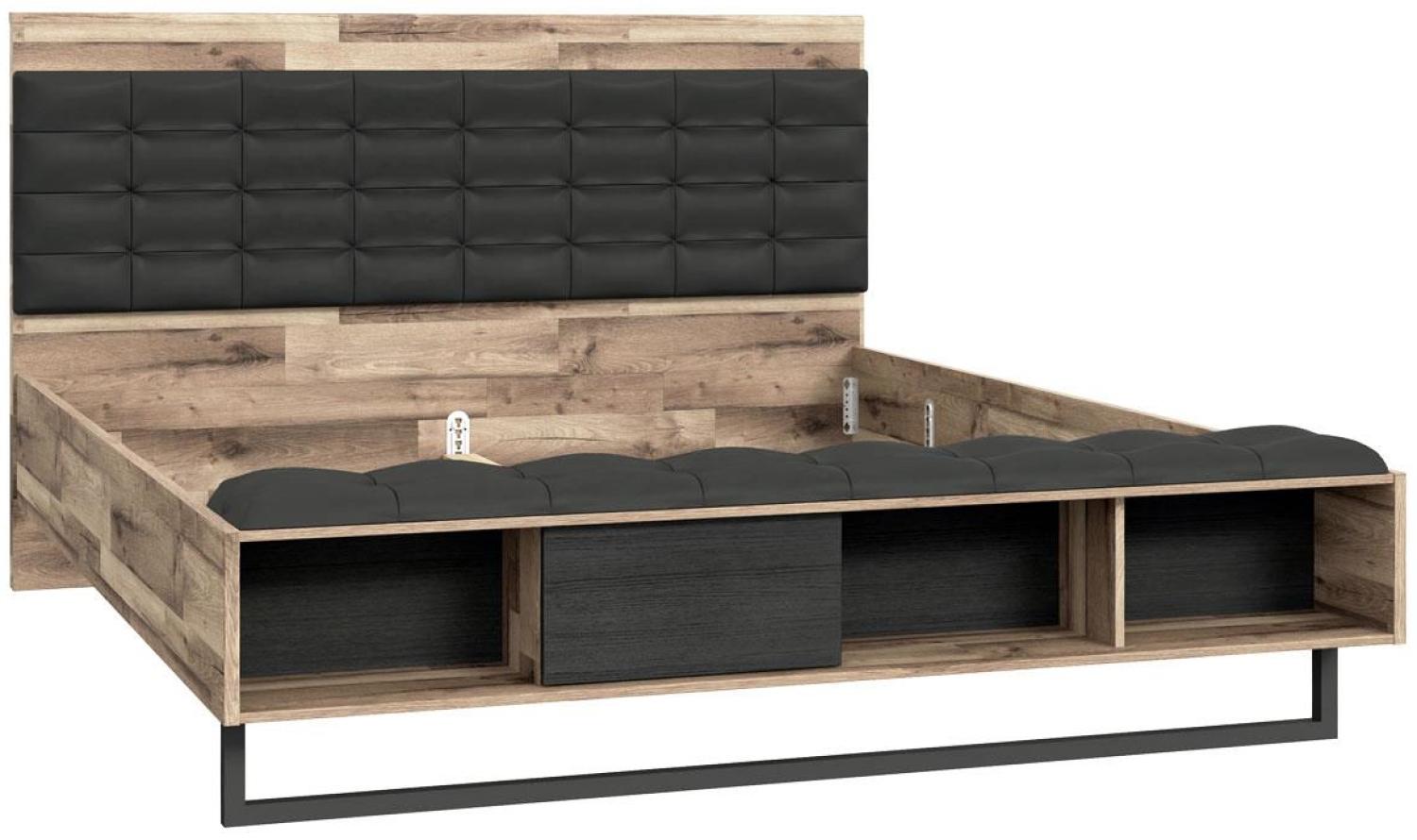 Bettanlage JAKOBINA Stabeiche Schwarz Eiche 160x200 cm Bild 1