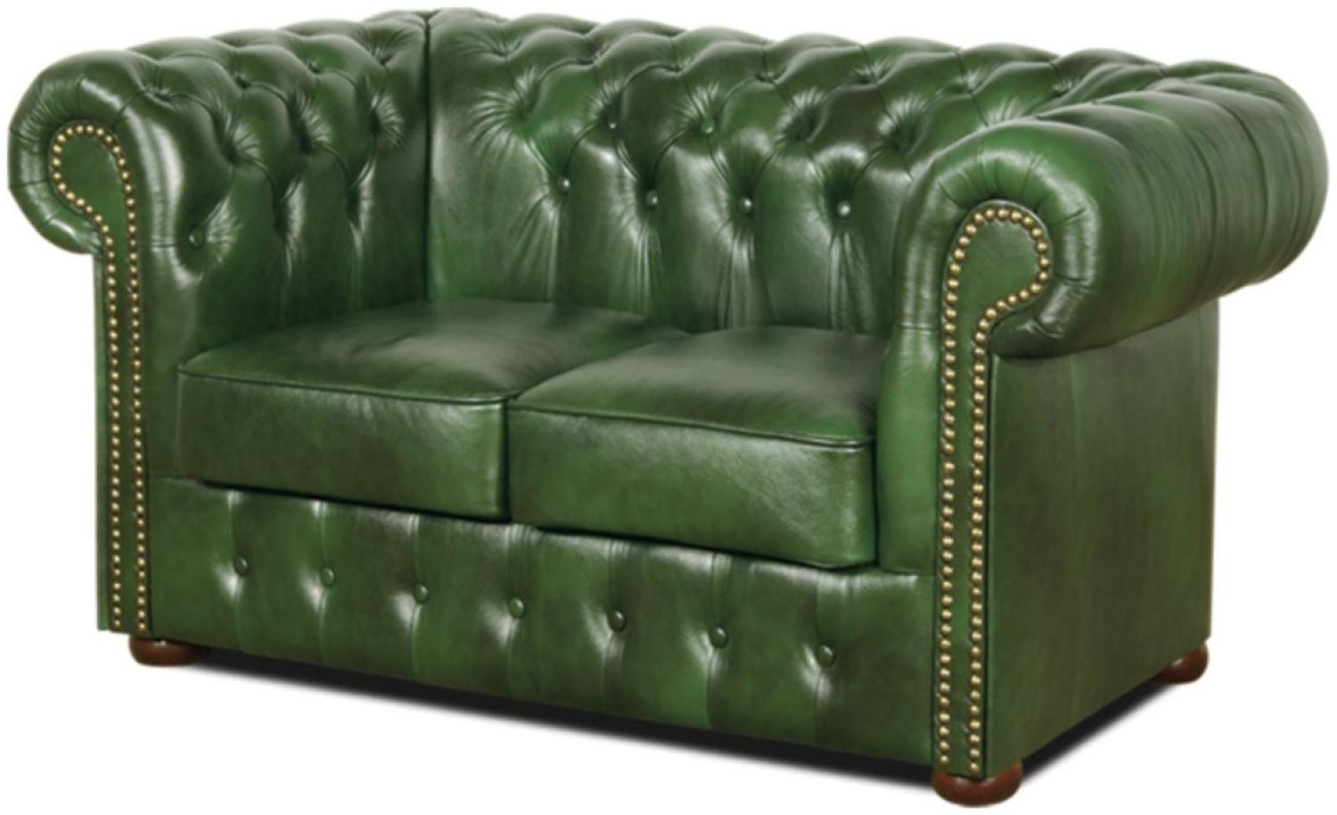 Casa Padrino Chesterfield Echtleder 2er Sofa Grün 160 x 90 x H. 78 cm - Luxus Kollektion Bild 1