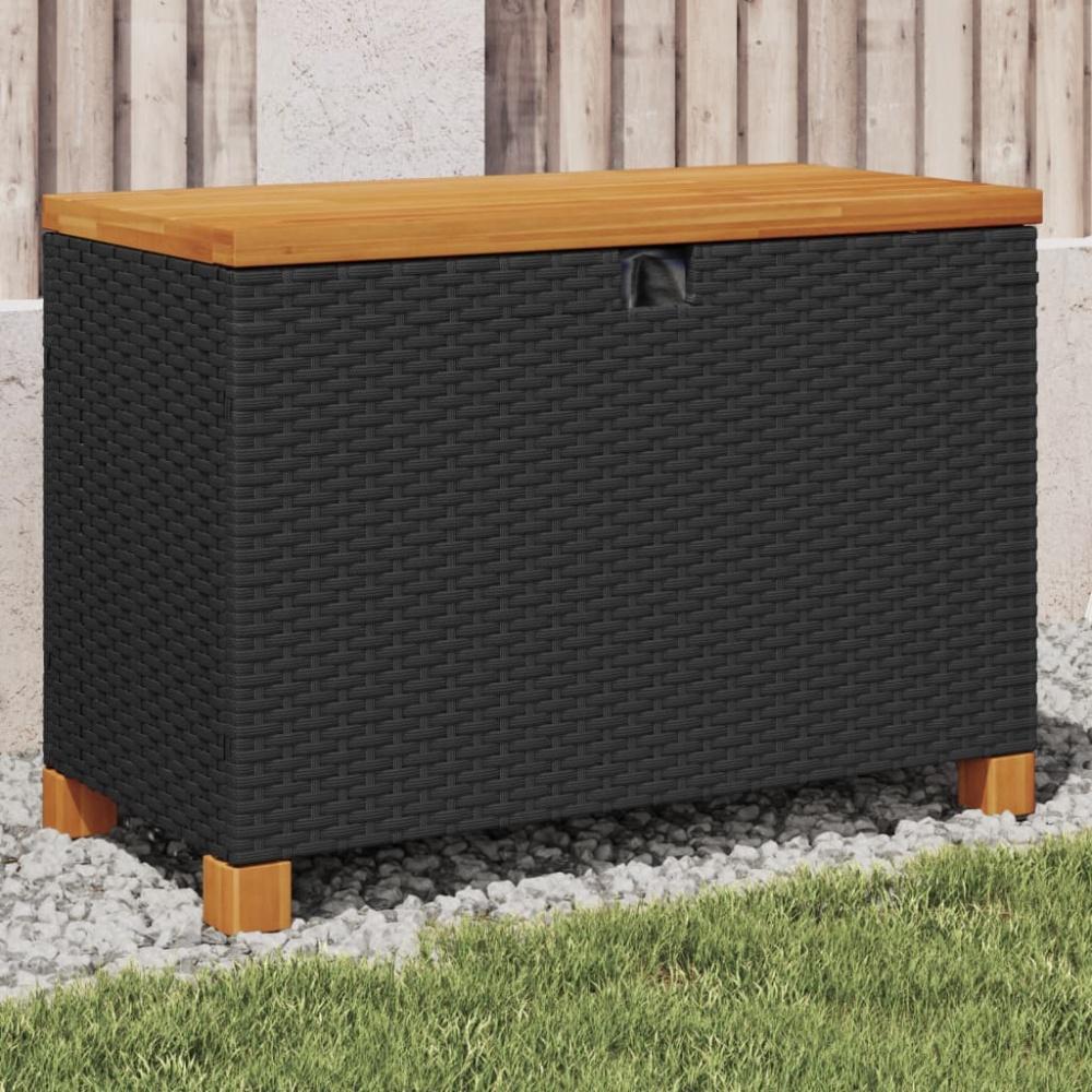 vidaXL Garten-Auflagenbox Schwarz 80x40x48 cm Poly Rattan Akazienholz 366282 Bild 1