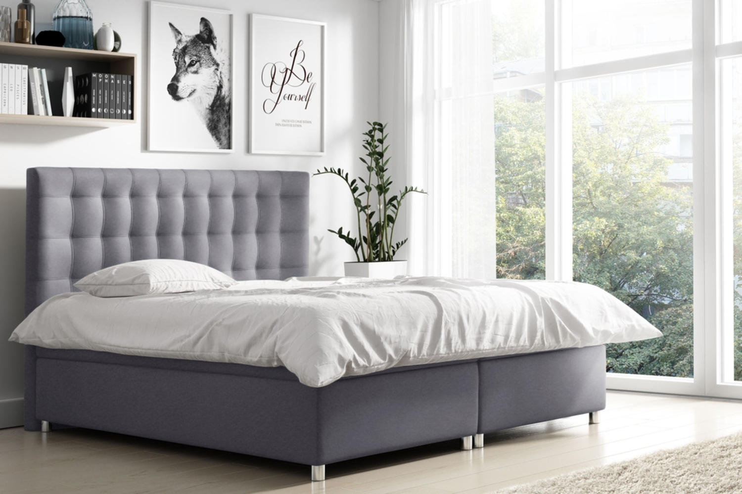 99rooms Riverside Boxspringbett Velours 200x200 cm Dunkelgrau Bild 1