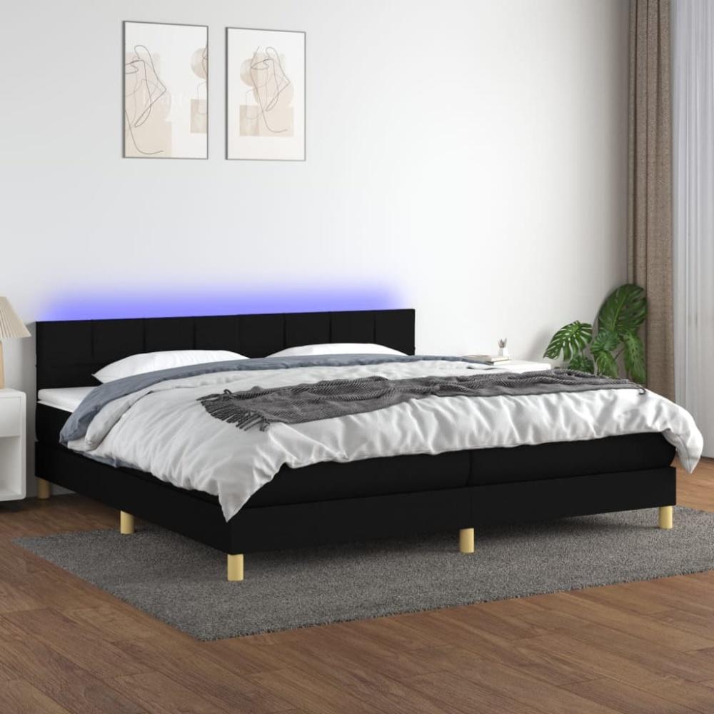 Boxspringbett mit Matratze & LED Stoff Schwarz 200 x 200 cm, Härtegrad: H2 [3133743] Bild 1