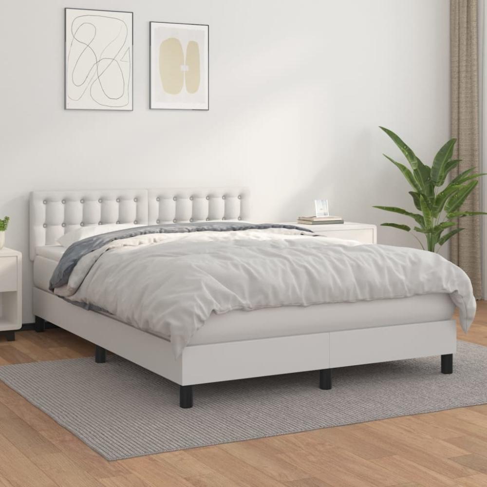 vidaXL Boxspringbett mit Matratze Weiß 140x200 cm Kunstleder 3141126 Bild 1