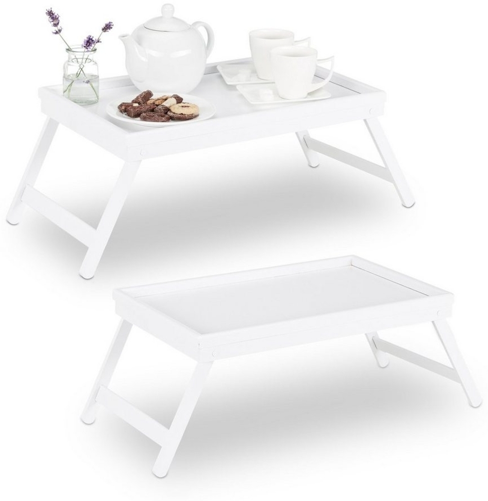 relaxdays Tabletttisch 2 x Betttablett Bambus weiß Bild 1