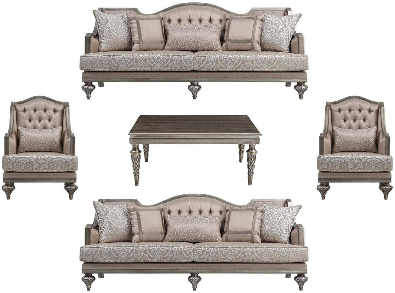 Casa Padrino Luxus Barock Wohnzimmer Set Rosa / Silber - 2 Sofas & 2 Sessel & 1 Couchtisch - Handgefertigte Wohnzimmer Möbel im Barockstil - Edel & Prunkvoll Bild 1