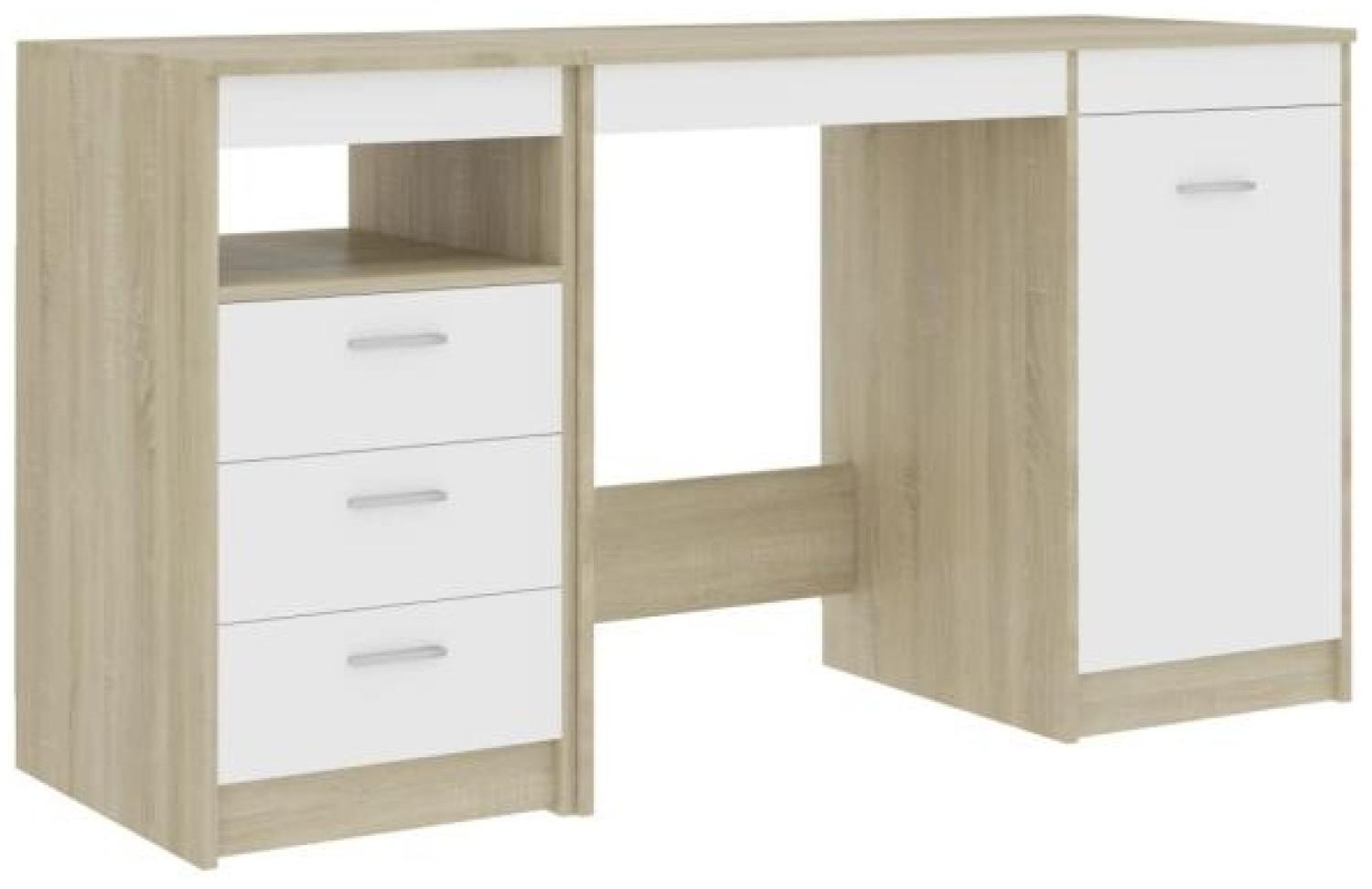 vidaXL Schreibtisch Weiß und Sonoma-Eiche 140 x 50 x 76 cm Spanplatte Bild 1