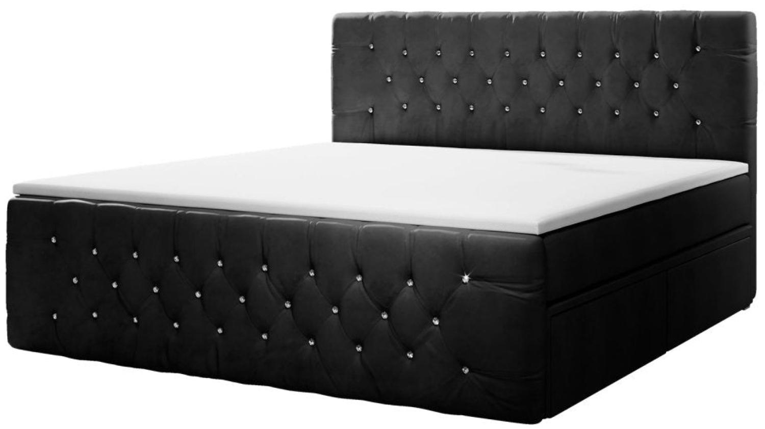 Boxspringbett Julietta mit Strass und Stauraum 160x200 H2 Schwarz Bild 1