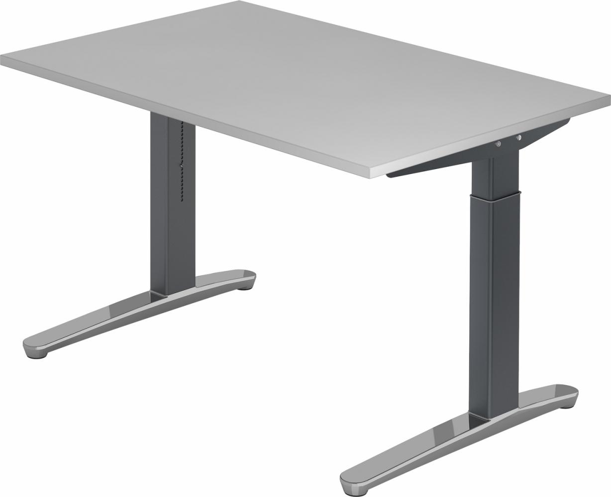 bümö® Design Schreibtisch XB-Serie höhenverstellbar, Tischplatte 120 x 80 cm in grau, Gestell in graphit/alu poliert Bild 1