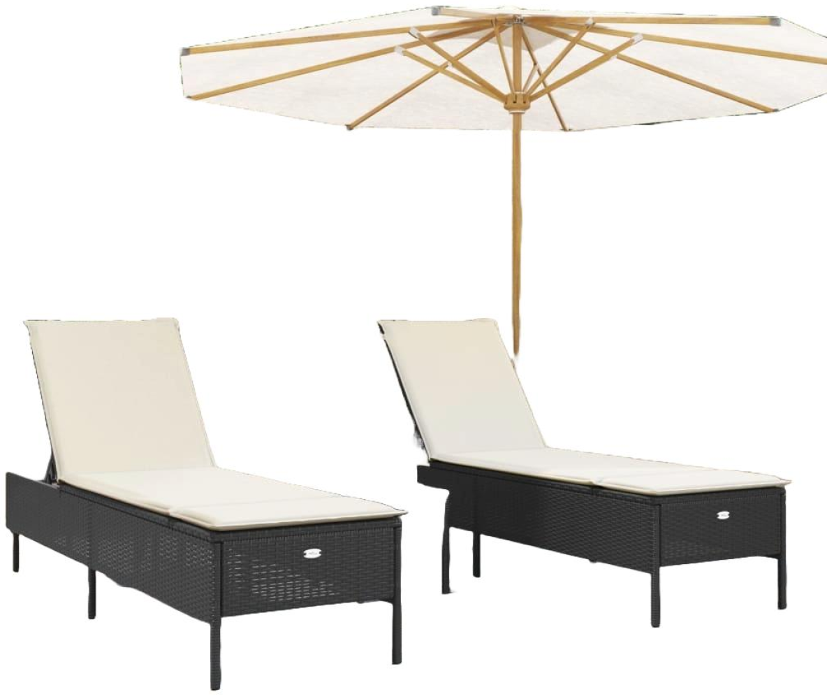 3-tlg. Sonnenliegen-Set mit Auflage Schwarz Poly Rattan Bild 1