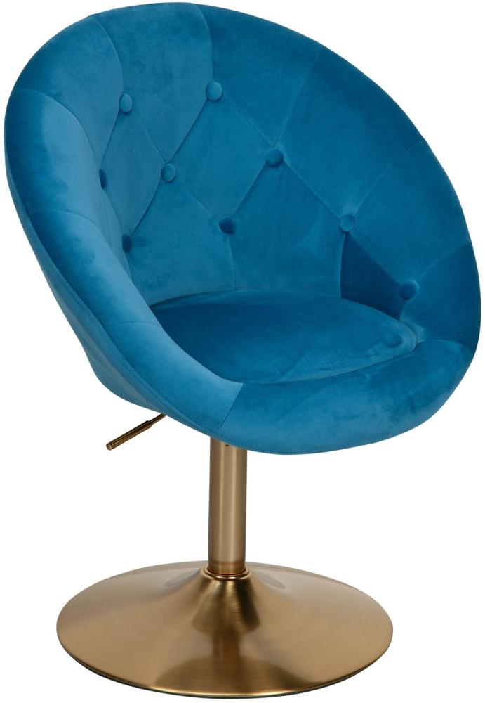 Kadima Design Chesterfield-Loungesessel "Adda": 360° Drehfunktion, Samtbezug, Trompetenfuß, 67x80-100x62 cm. Blau, 67x62x100 cm Bild 1