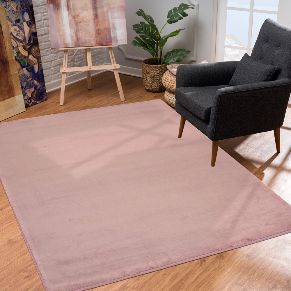 Teppich Wohnzimmer Hochflor - Einfarbig Pastel Pink - 160x230cm - Kuschelig Weich Samtweich - Schlafzimmer Dekoration - Deko Teppiche Bild 1