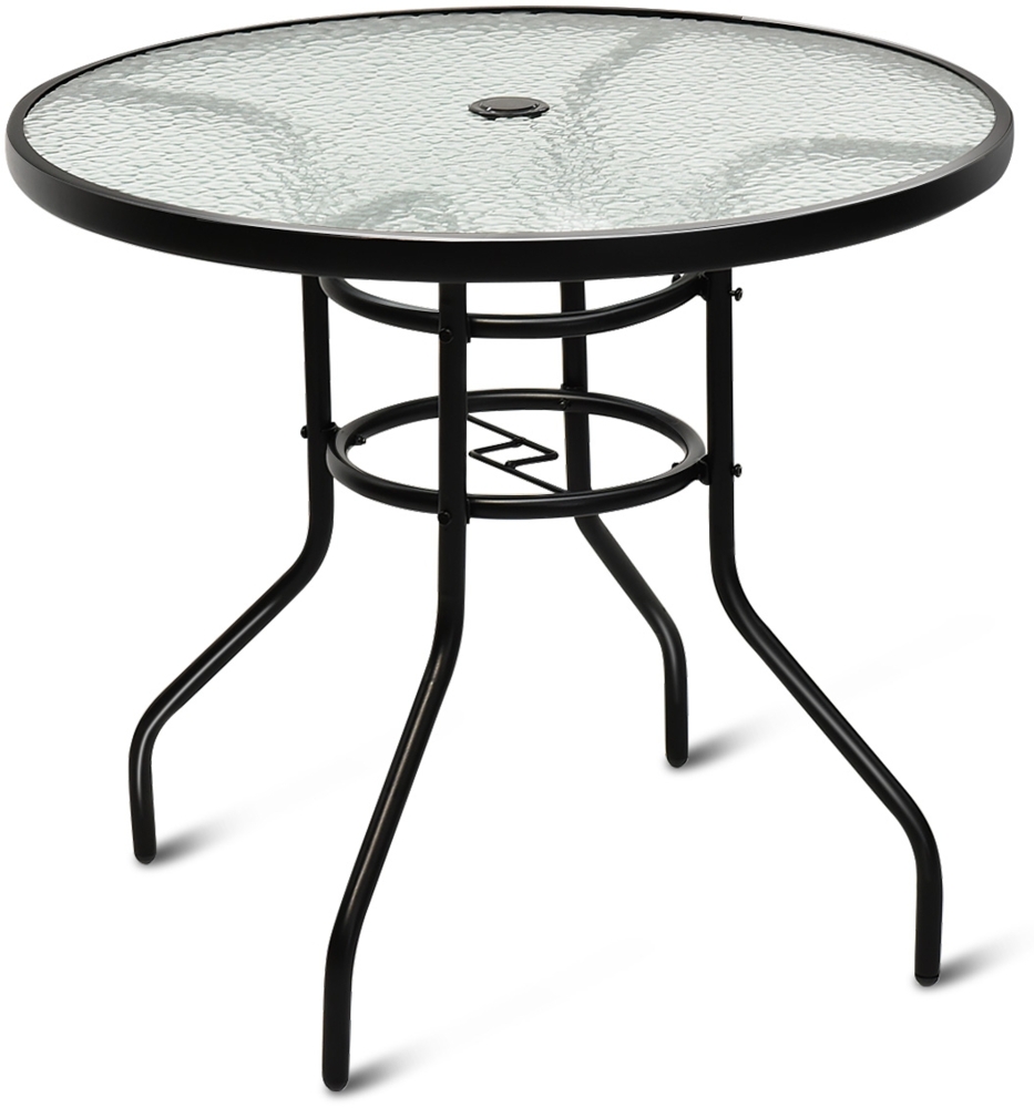Bistrotisch aus Metall mit Schirmloch & Verdickter Glasplatte Gartentisch Glastisch Schwarz Bild 1