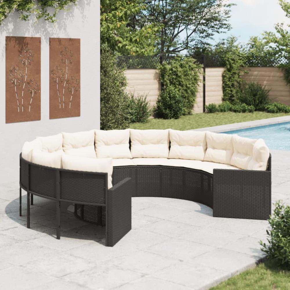 vidaXL Gartensofa mit Kissen Rund Schwarz Poly-Rattan 3318531 Bild 1