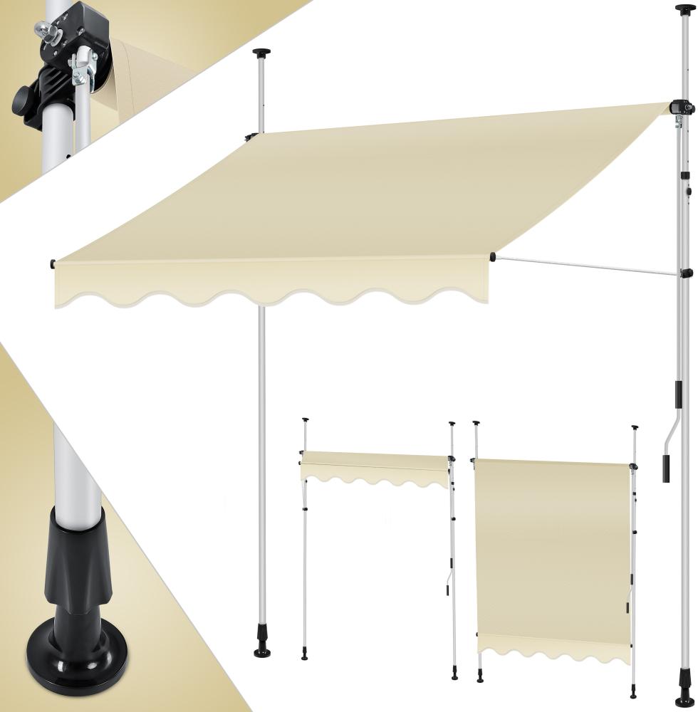 KESSER® Klemmmarkise mit Handkurbel Balkon, Balkonmarkise ohne Bohren, UV-beständig höhenverstellbar wasserabweisend , Sonnenschutz, Terrassenüberdachung , einfache Montage Beige, 250cm Bild 1