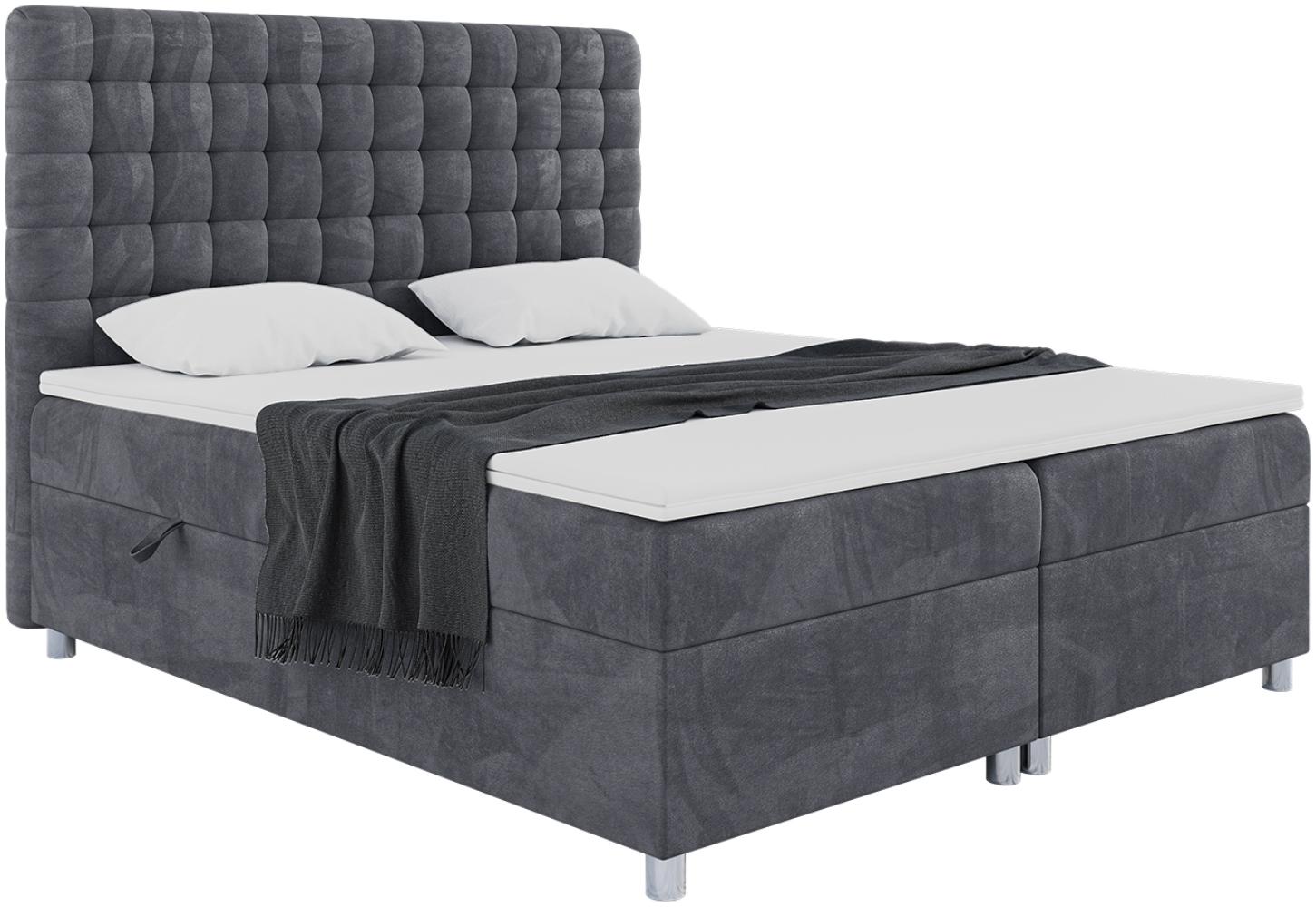 MEBLINI Boxspringbett ASTON 160x200 cm mit Bettkasten - H4/Dunkelgrau Samt Polsterbett - Doppelbett mit Topper & Taschenfederkern-Matratze Bild 1