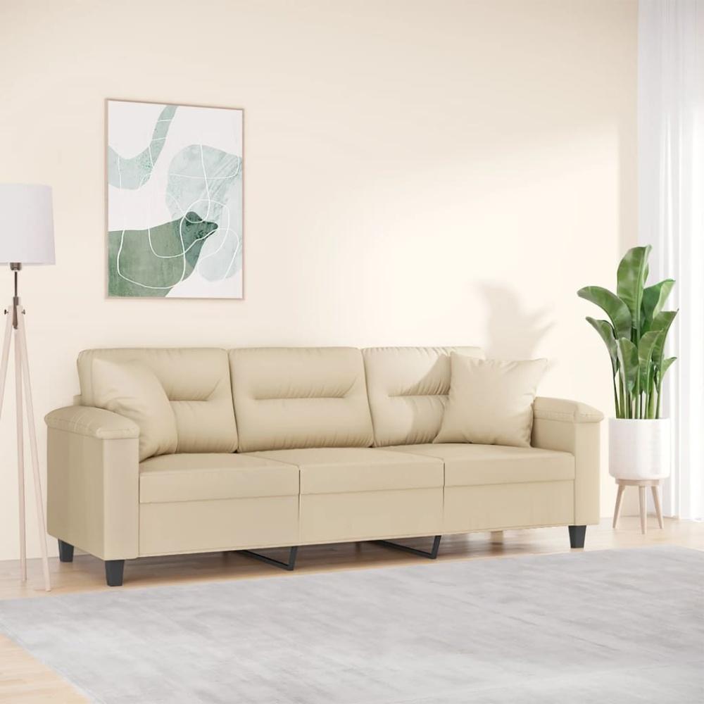 vidaXL 3-Sitzer-Sofa mit Kissen Creme 180 cm Mikrofasergewebe 3200981 Bild 1