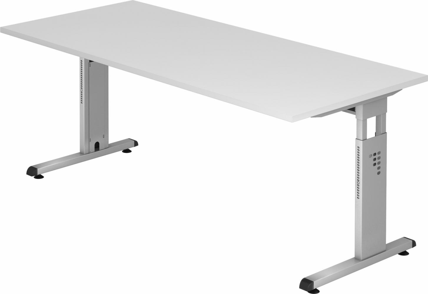 bümö höhenverstellbarer Schreibtisch O-Serie 180x80 cm in weiß, Gestell in Silber - großer PC Tisch für's Büro manuell höhenverstellbar, Computertisch verstellbar, OS-19-W-S Bild 1