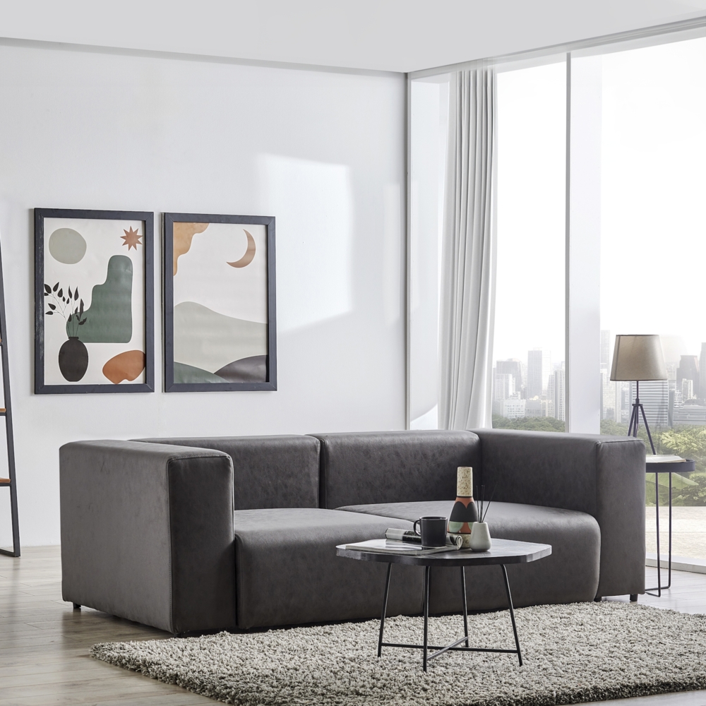 Sofa Suldal 2-Sitzer Wildlederimitat Schwarz [en. casa] Bild 1