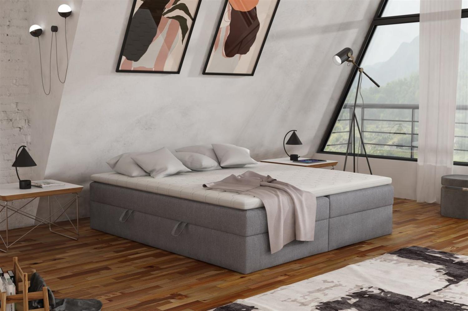 Boxspringbett Schlafzimmerbett ANTONY 180x200cm Stoff Grau inkl. Bettkasten Bild 1