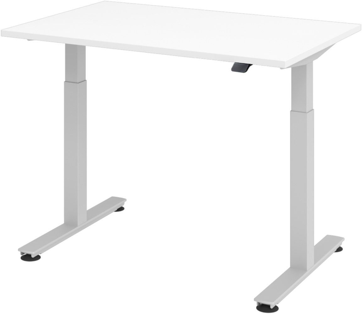 bümö elektrisch höhenverstellbarer Schreibtisch weiß 120x80 cm, Gestell: Silber - Büroschreibtisch höhenverstellbar elektrisch, elektrischer Bürotisch & Gaming Tisch, Stehschreibtisch, XMST-12-W-S Bild 1