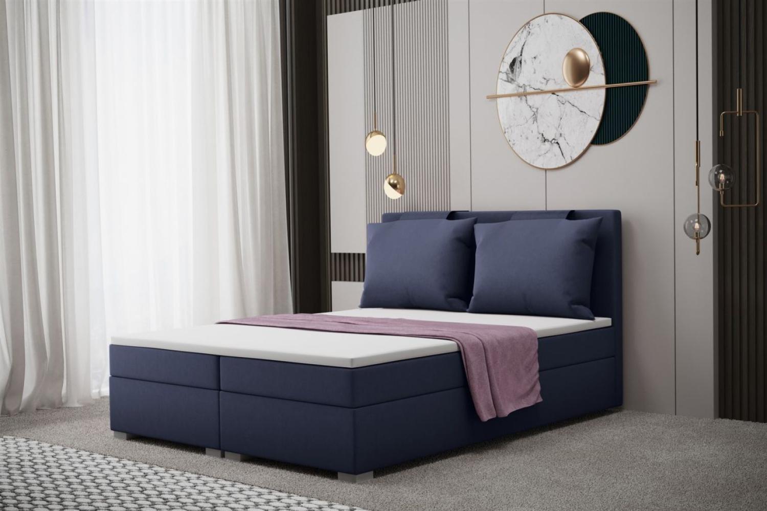 Boxspringbett Schlafzimmerbett MATRO 180x220cm in Stoff Soro Blau Bild 1