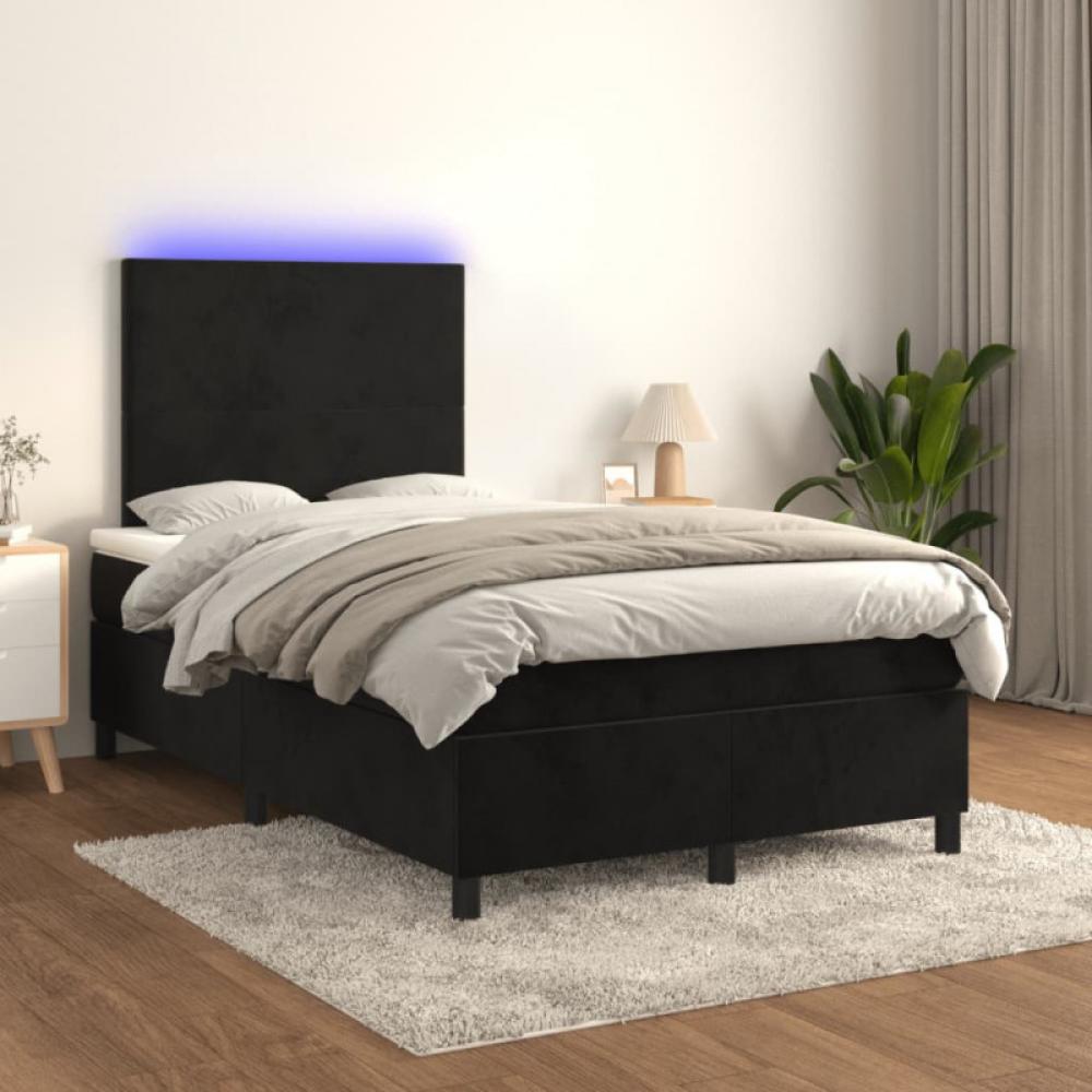 vidaXL Boxspringbett mit Matratze & LED Samt Schwarz 120 x 200 cm, Härtegrad: H2 [3135995] Bild 1