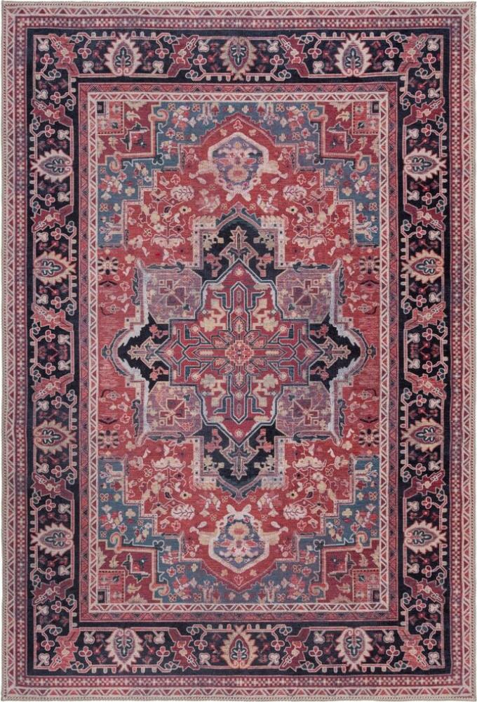 Kadima Design Maschinenwaschbarer Traditioneller Vintage-Teppich aus recycelten Fasern, rutschfest - "Hald". Farbe: Rot, 160x230 cm Bild 1