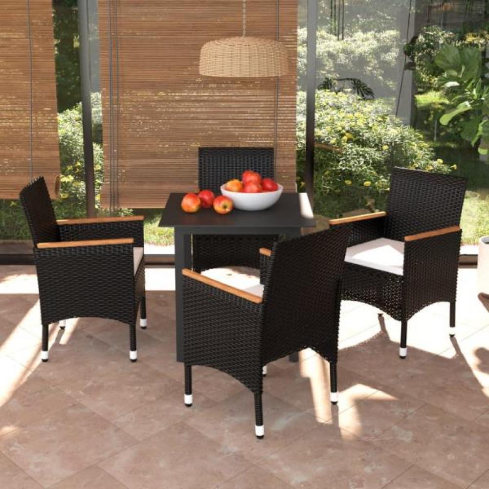 vidaXL 5-tlg. Garten-Essgruppe mit Kissen Poly Rattan Schwarz 3094998 Bild 1