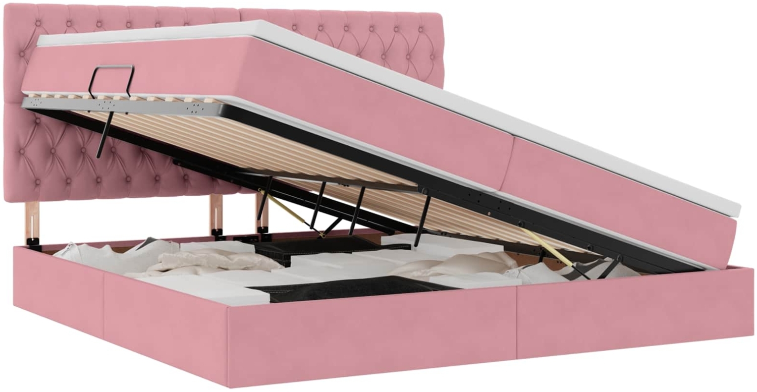 vidaXL Bett mit LED-Lichtleisten mit Kopfteil Rosa 200 x 200 cm Samt 3372752 Bild 1